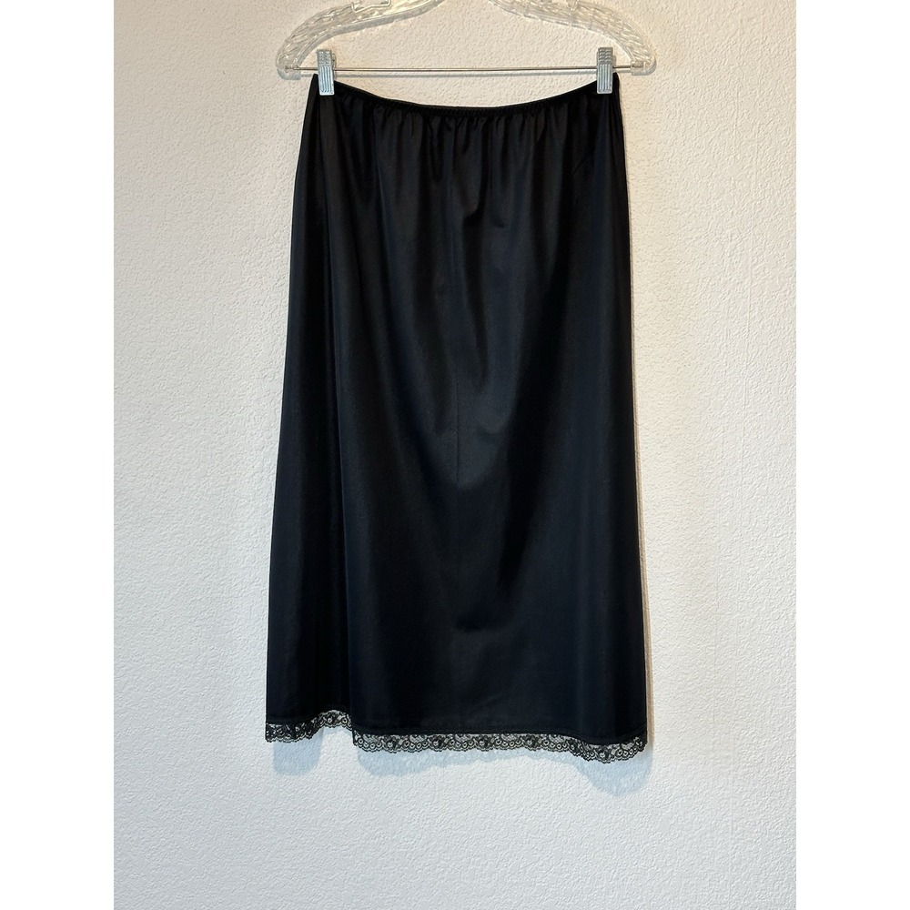Vintage Deena Black‎ Slip Skirt Midi Lace Hem Half  Slip 28x29 Whimsigoth Grunge